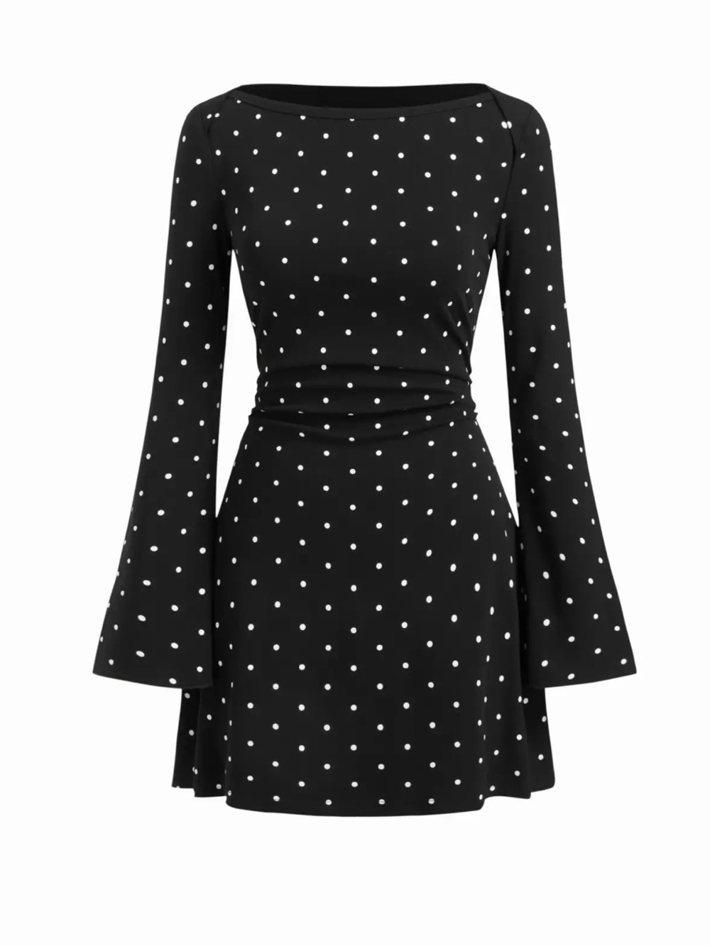 Cider Black Polka Dot Long-Sleeve Fit-and-Flare Dress